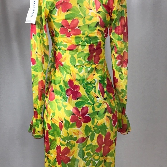 Zuliana Bright Floral Long Ruffle Sleeve Mesh Cover Up Made in USA.New With Tags - Picture 6 of 6